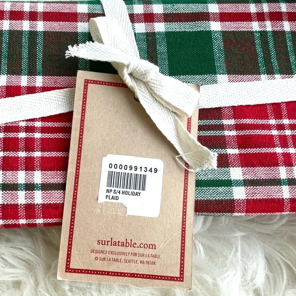 SUR LA TABLE Holiday Wonder Napkins PLAID Tartan CHRISTMAS 100% Cotton Set of 4